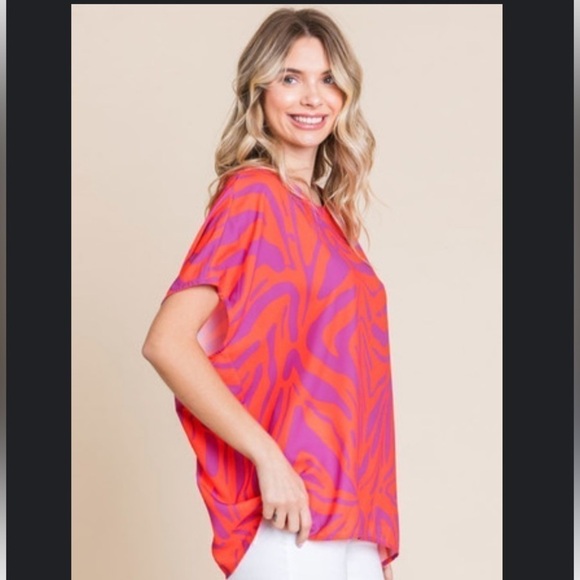 JODIFL Tops - Jodifi Stacy Orange & Purple Tiger Oversized Blouse